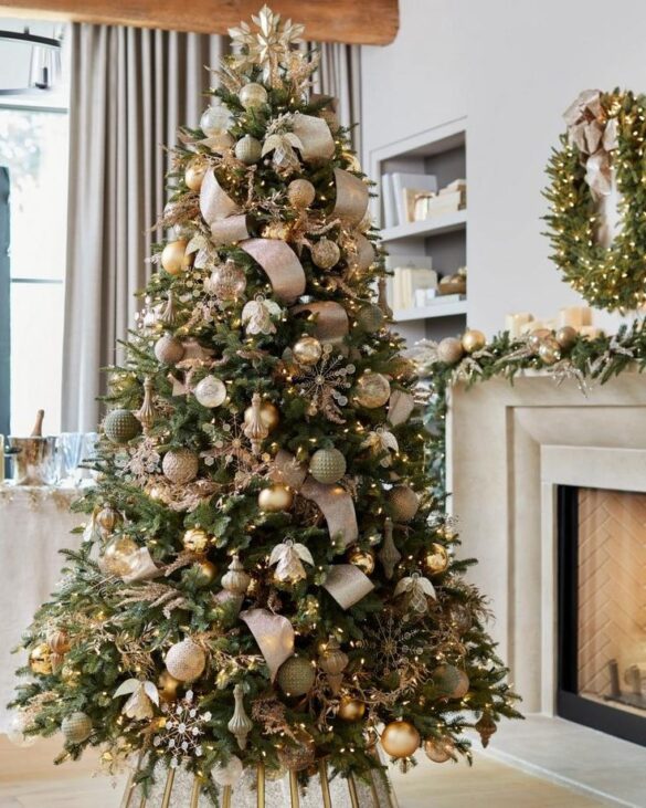 Gold Christmas Tree with Ornaments for a Different Christmas Home Decor