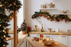 christmas garland tension rod hack idea for kitchen