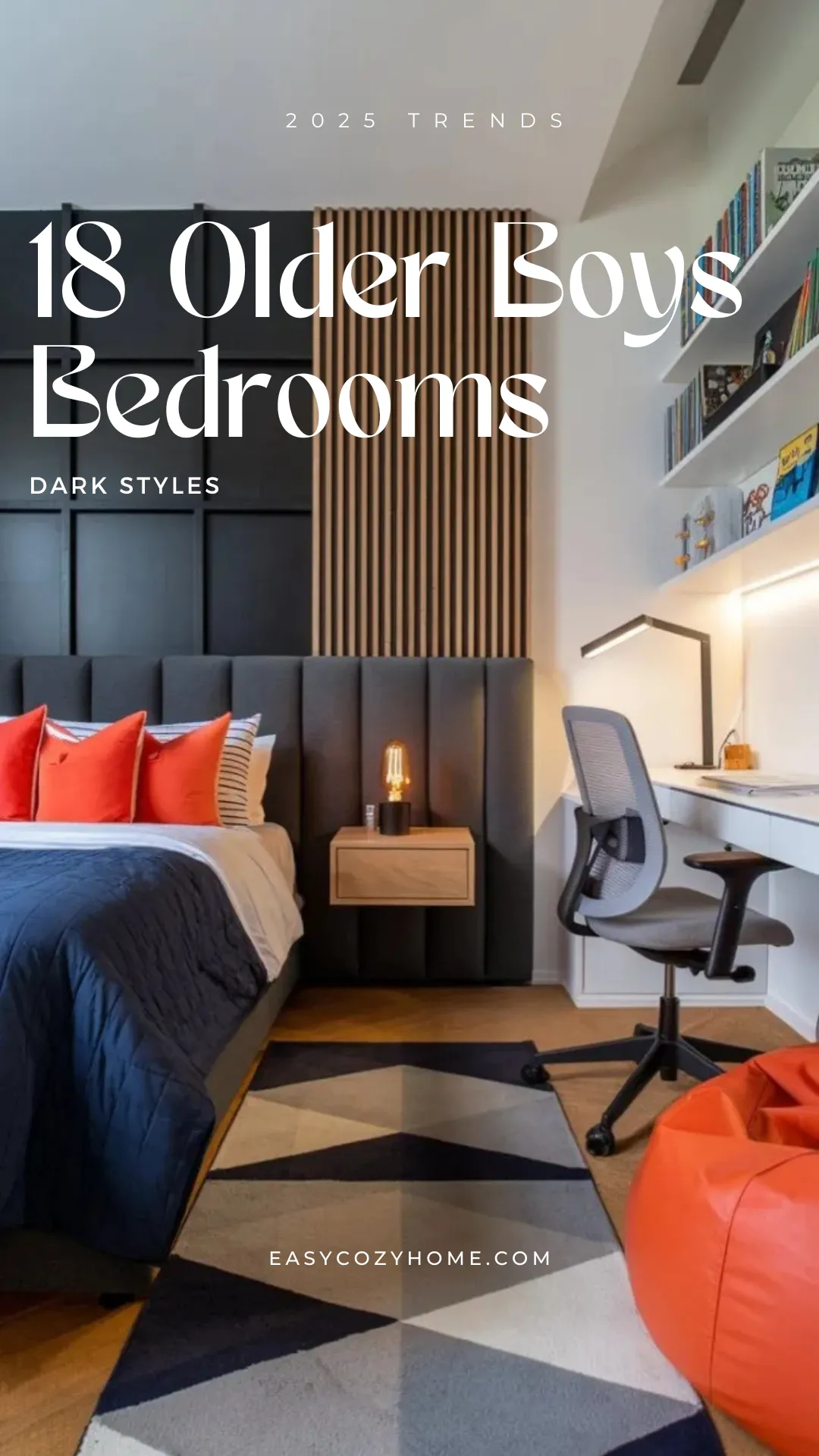 Discover creative and stylish decor ideas for older boys' bedrooms, blending practicality with modern designs and bold color schemes."