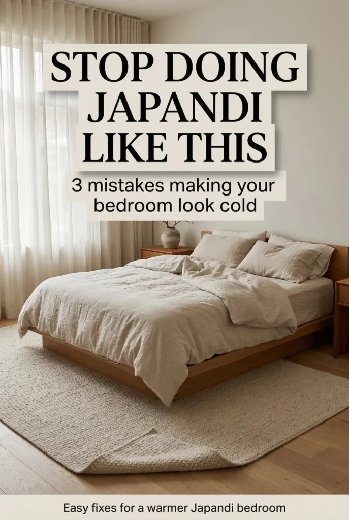 Japandi in 2026 is not just beige. Save this palette if you want warm whites, smoked oak, mossy green, and deeper contrast without losing the calm look. #japandi #bedroompalette #neutraldecor #warmminimalism #bedroominspo #cozyhome #homedecor #interiordesign #woodtones #earthyhome