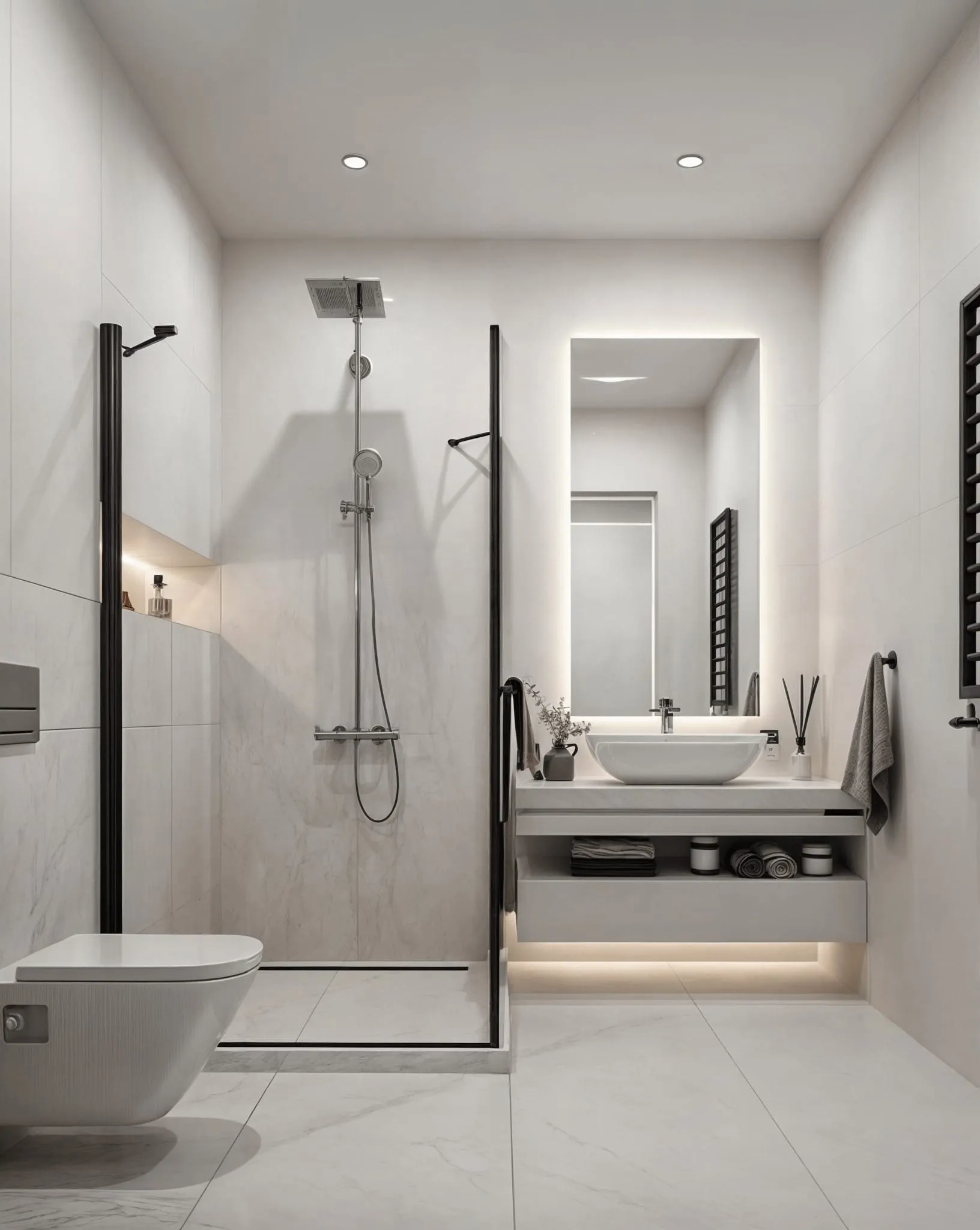 Streamlined Simplicity: Functional Modern Design - Minimalism in bathrooms is evolving. It’s no longer just about stark spaces—it’s about functionality paired with design choices that feel personal yet streamlined. Think floating fixtures, warm lighting, and small luxuries that make your day-to-day easier.