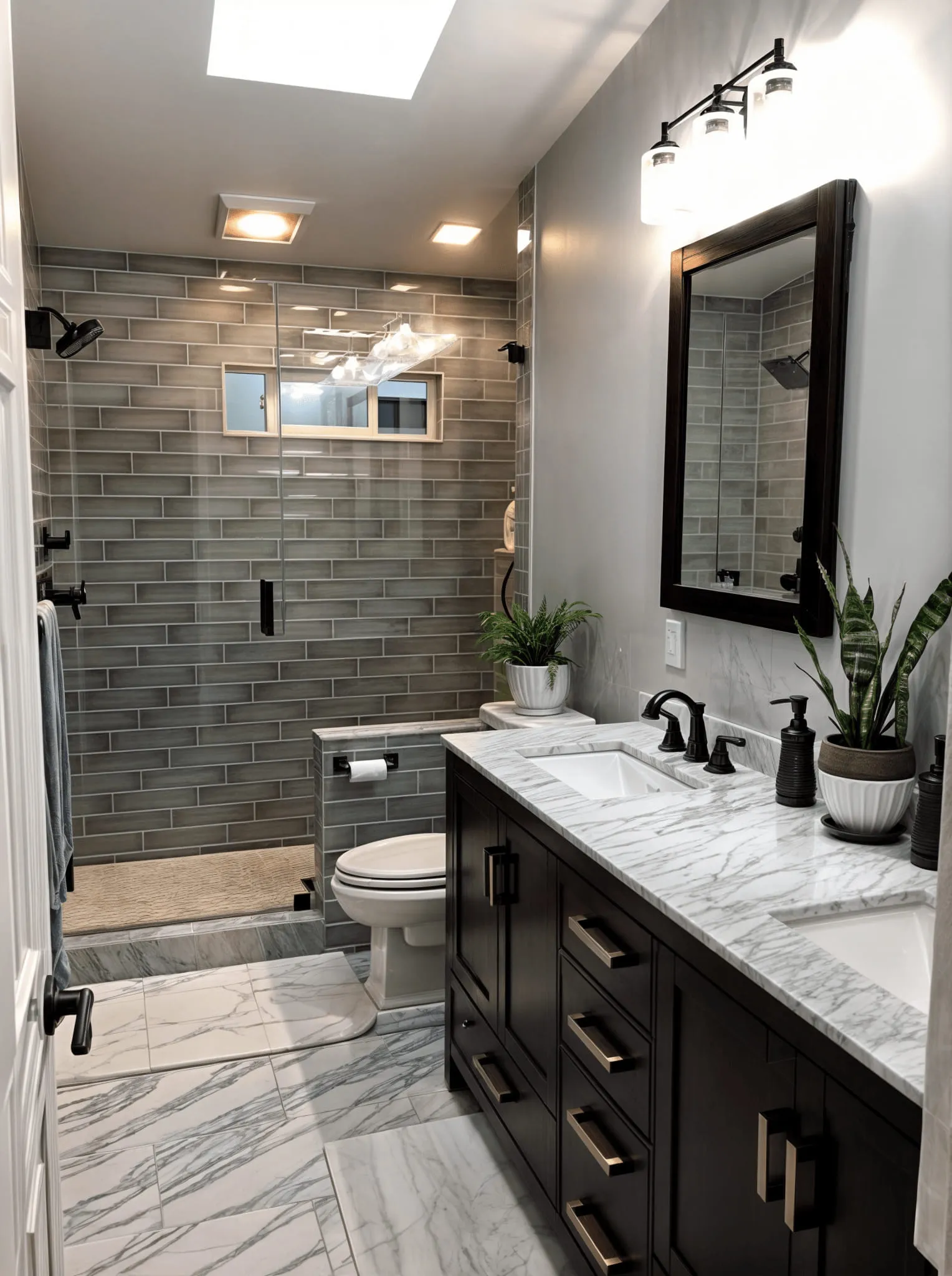 Subway Tile Sophistication with a Luxurious Twist - Subway tiles are timeless, but pairing them with bold contrast (like dark vanities or brass details) is what keeps them fresh. It’s the perfect blend of classic and contemporary for a luxury bathroom vibe.