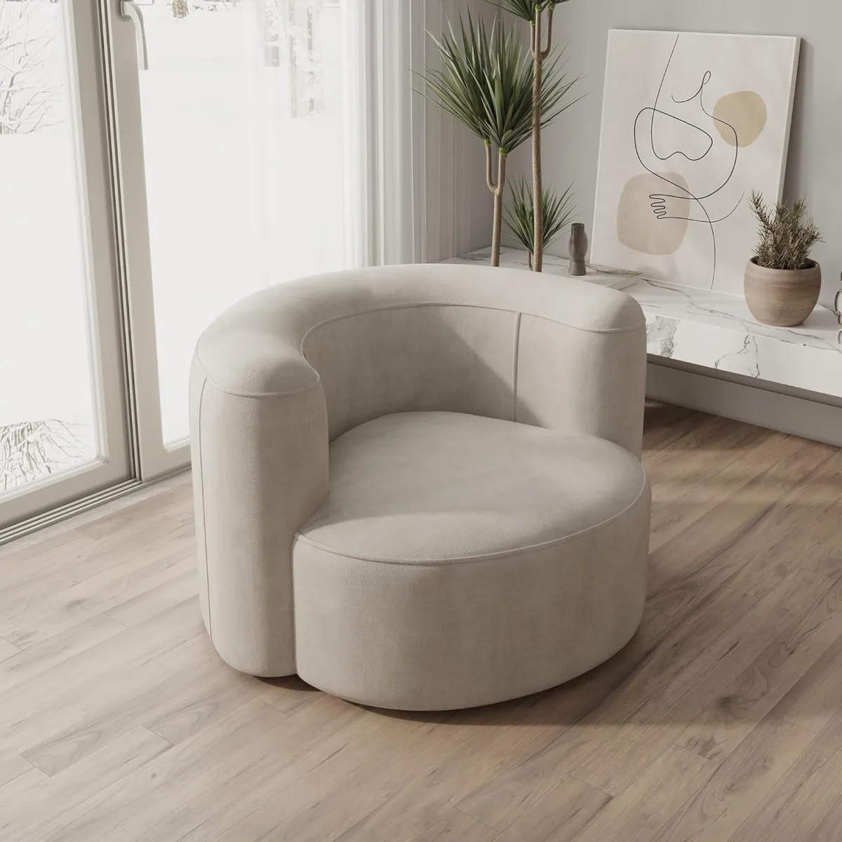 A standalone chair like this transforms any space into a design masterpiece. The rounded backrest and plush upholstery invite relaxation. Placing it by a window or beside clean-lined furniture creates a striking contrast that highlights its unique shape. 