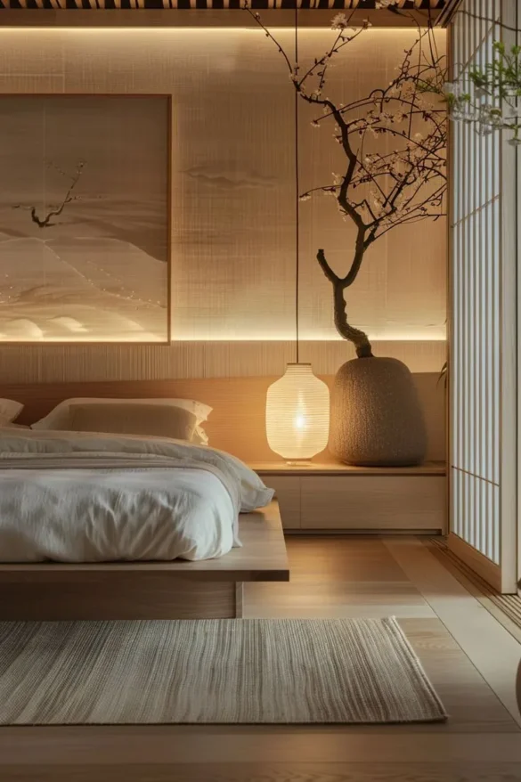 Decorative elements in Japandi bedrooms are minimal but impactful. Each item is carefully selected, such as framed artwork with Japanese-inspired motifs or handcrafted ceramics that showcase natural textures. The philosophy of “less is more” prevails, ensuring that every piece contributes to the room’s overall harmony. This intentional curation allows the space to feel open and uncluttered while still exuding character.