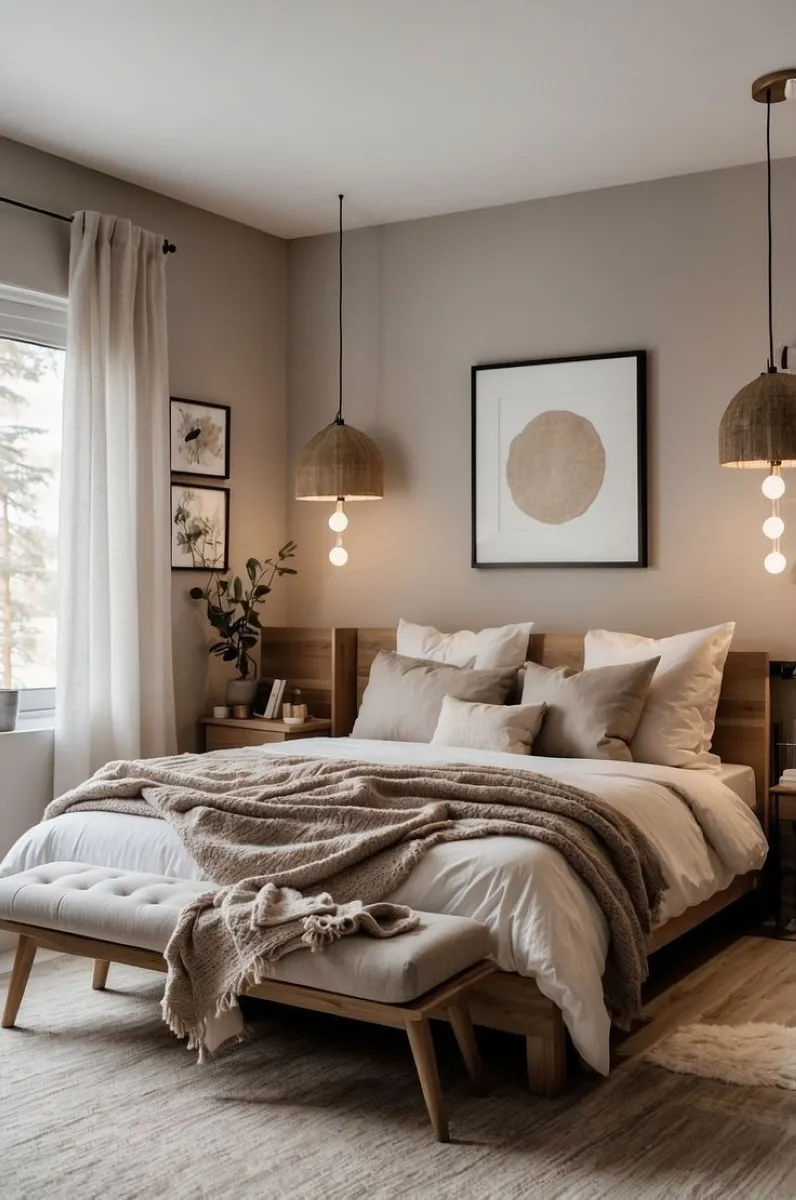 This luxury dorm room combines rich wood tones and minimal lighting to exude warmth and refined simplicity. The clean lines of the bed frame blend effortlessly with soft textures, turning it into a serene retreat that feels high-end yet approachable.