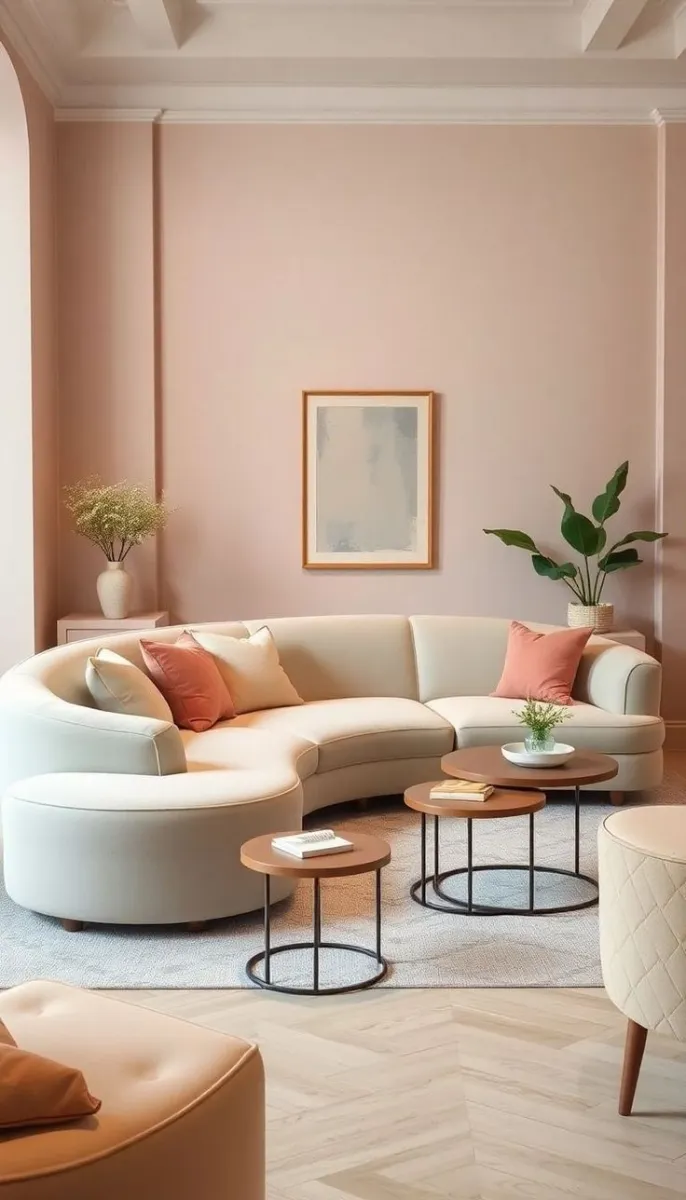 Raw wood furniture sets a grounding tone in this image. The coffee table, crafted from unpolished logs, adds rustic charm while blending seamlessly with soft textiles. Pairing neutral tones with raw elements enhances the room's natural vibe. 