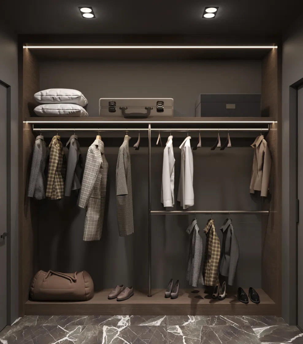 Elegant Laundry Room Storage: Maximize functionality and style with this stunning laundry room featuring hidden storage and illuminated shelves. Marble floors add a touch of sophistication to this luxury design idea. #LaundryRoomGoals #LuxuryInteriorDesign