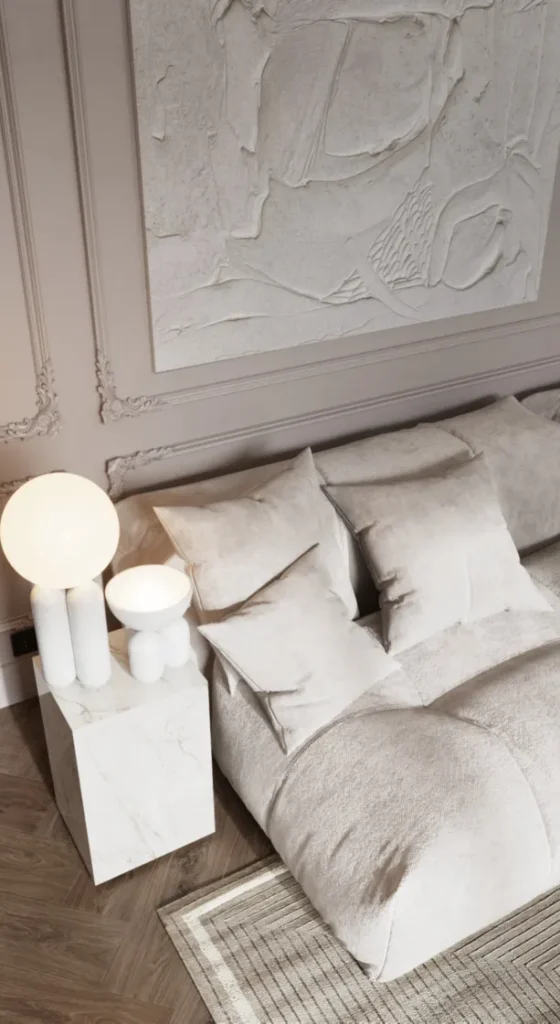 Marble and Paneling in Living Room: Elevate your living room with intricate paneling and marble accents. A true blend of luxury design and timeless elegance. #LuxuryLivingRoom #InteriorDesign