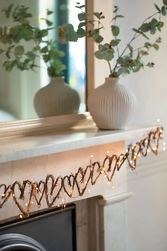 Garlands are not just for mantels—they work beautifully on tablescapes, around mirrors, or even draped across headboards. A heart garland paired with fresh flowers can transform any space into a Valentine’s wonderland. Add glitter accents for a playful touch or stick to neutral tones for a subtler look.