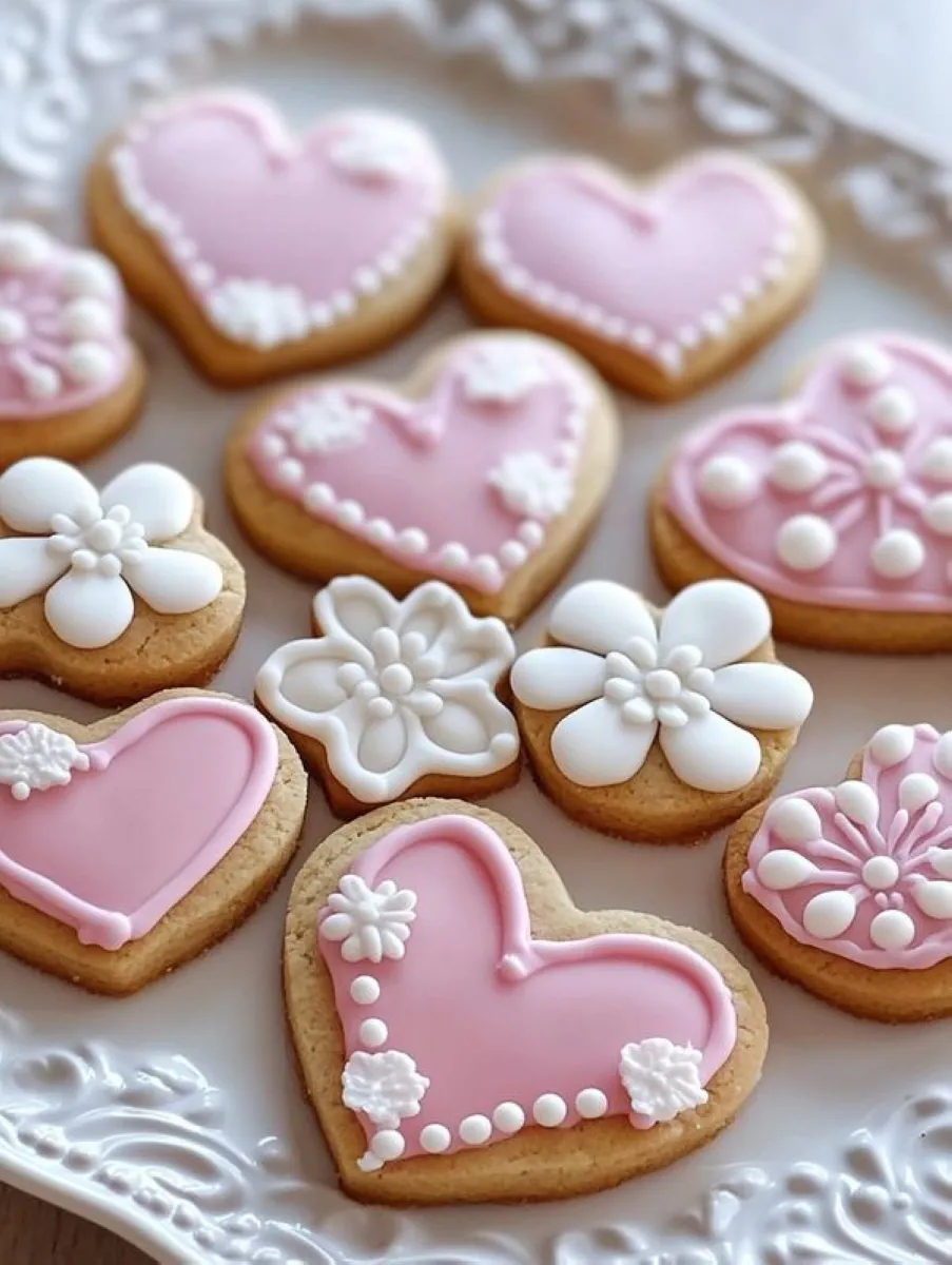 Royal Icing Designs Use royal icing to create elegant designs such as lace patterns, names, or tiny hearts on your cookies. The key is to outline the cookies first, then flood them with thinned icing for a smooth finish.