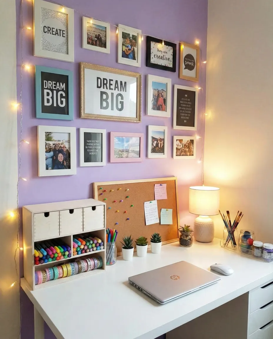 Study space design for teen girl bedroom with desk and storage