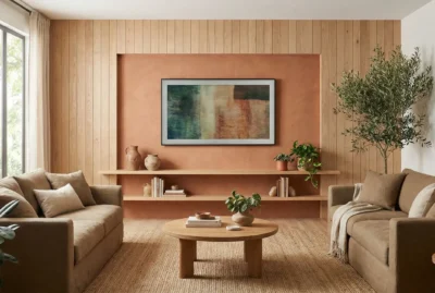 Discover modern TV wall design trends for 2026 featuring natural materials, earth tone colors, and integrated storage. Transform your living room with these contemporary accent wall ideas that combine style and functionality. Perfect for homeowners looking to update their space with warm, inviting design.