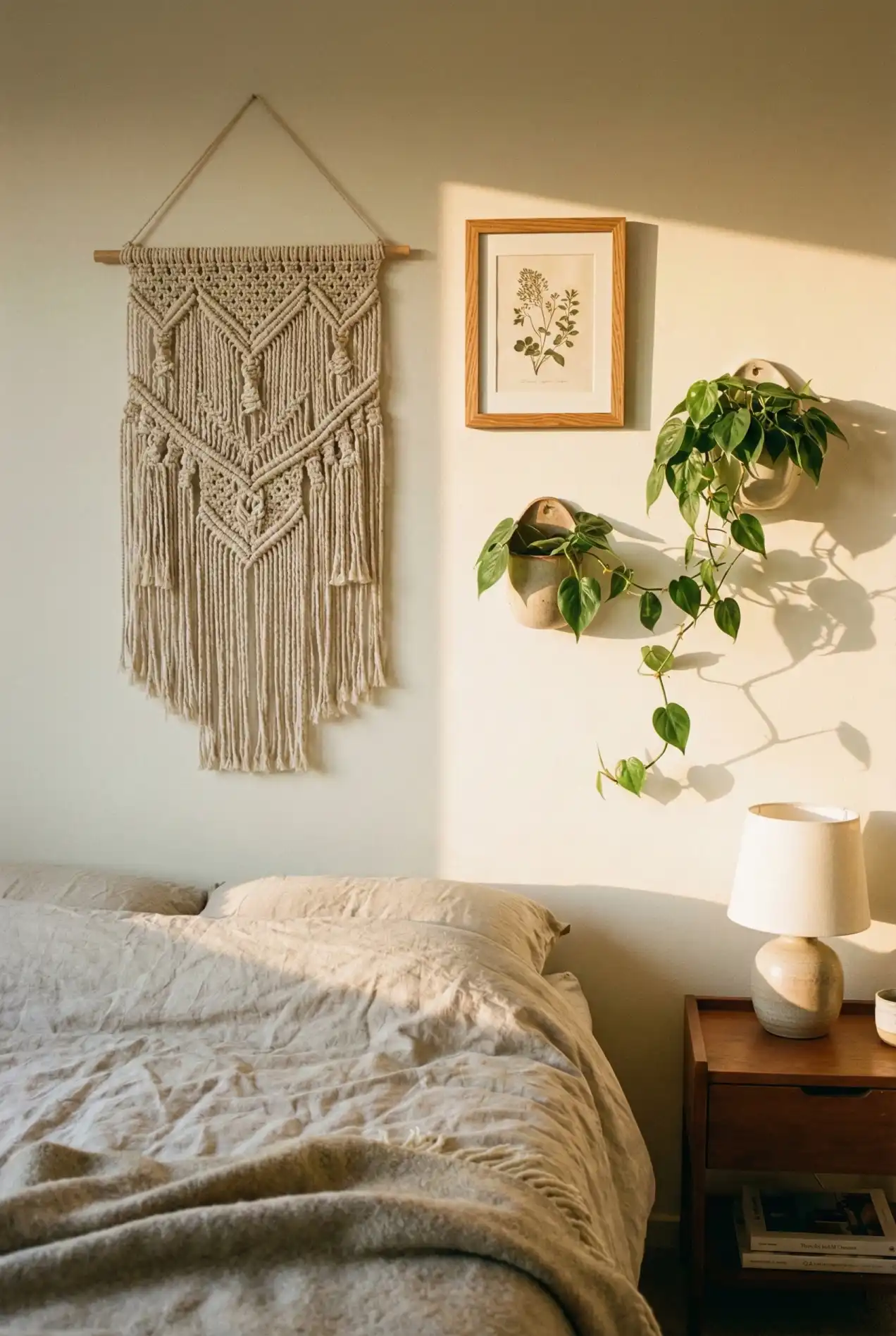 How to style a gallery wall that feels curated, not cluttered. Mixing macramé, prints, and plants for the ultimate cozy bedroom vibe.