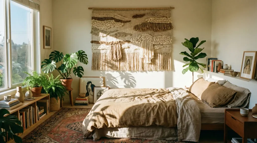 Blank walls making your room feel cold? Discover how to add warmth with DIY textile art. From simple fabric hangings to macramé basics. #wallart #diydecor #bohohome