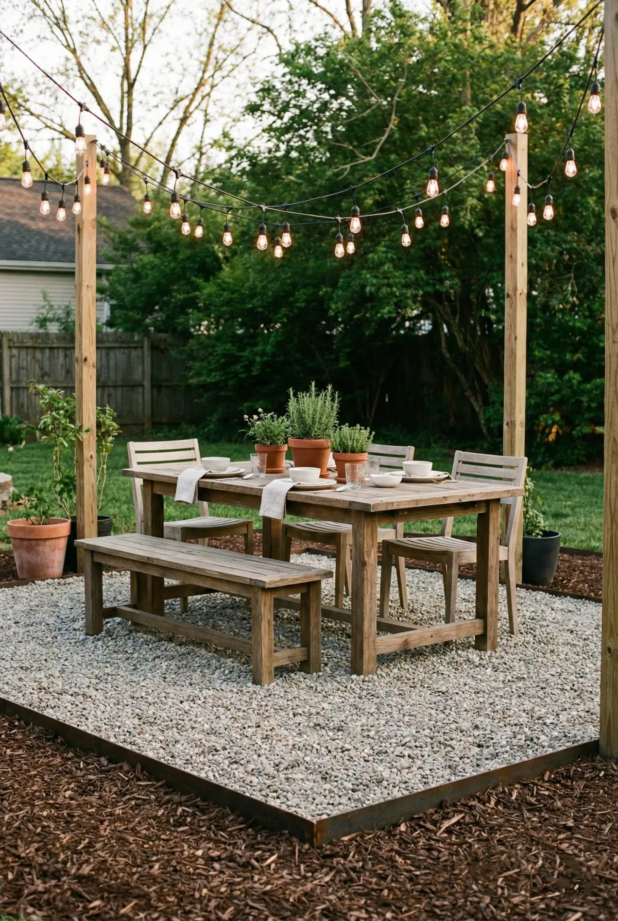 How to build a chic European-style patio on a budget using gravel. The ultimate weekend DIY for your backyard. #budgetlandscaping #diygarden
