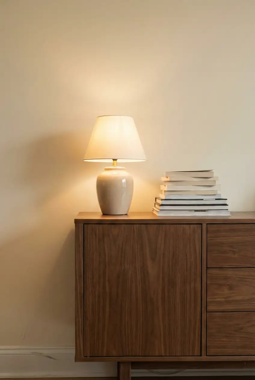 A walnut + cream palette keeps dark wood furniture feeling airy and refined. Warm lighting and negative space make the difference. Save this styling idea. #walnutdecor #darkwoodfurniture #neutralpalette #cozyinteriors #homedecorideas #warmhome