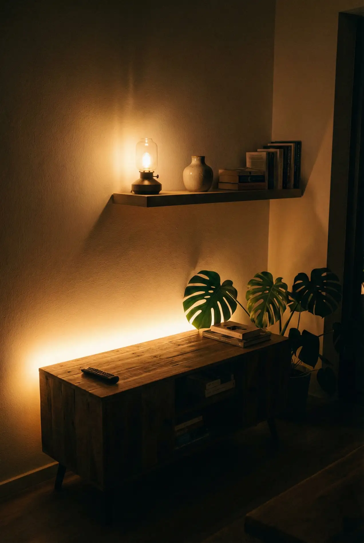Accent lighting is the secret layer that adds depth. Try a hidden LED glow behind a console or an uplight behind a plant for instant mood. Save this for your next cozy night setup. #accentlighting #moodlighting #ledlighting #livingroominspo #cozyvibes #layeredlighting #homedecor #interiorideas #warmlighting #simpleupgrades