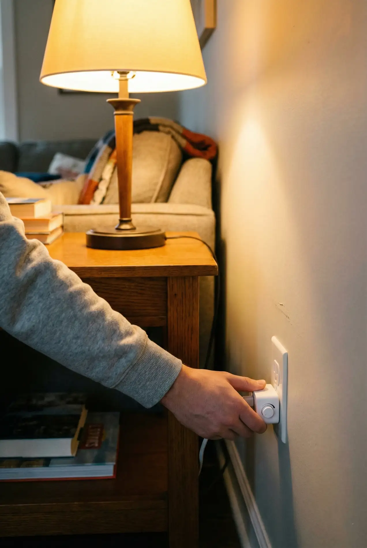 Want moody lighting without hardwiring anything? Add a dimmer or smart plug to your lamp so you can set an “evening scene” in seconds. Save this renter-friendly trick. #smartplug #dimmer #rentfriendlydecor #lightinghack #cozyhome #warmlighting #layeredlighting #livingroomtips #homeupgrade #homediy