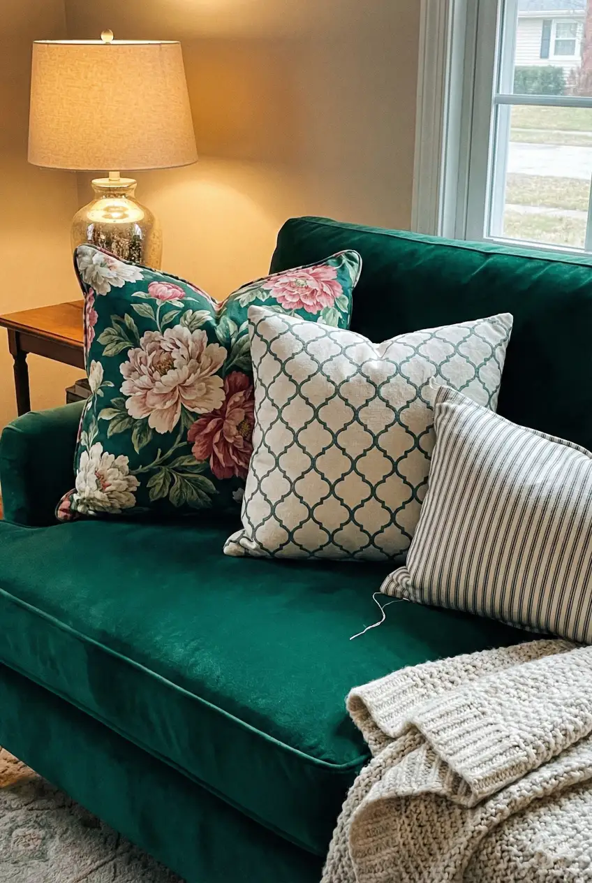 Pattern mixing is easy when you use scale. Pick one large print, one medium, and one small stripe for balance. Add texture to make it feel expensive, not busy. Save this pillow formula. Save for later. #patternmixing #pillowstyling #maximalistdecor #livingroomideas #layeredtextiles #cozyhome #decorformula #interiorstyle #eclecticdecor #decorinspo #homedecorideas #warmdecor
