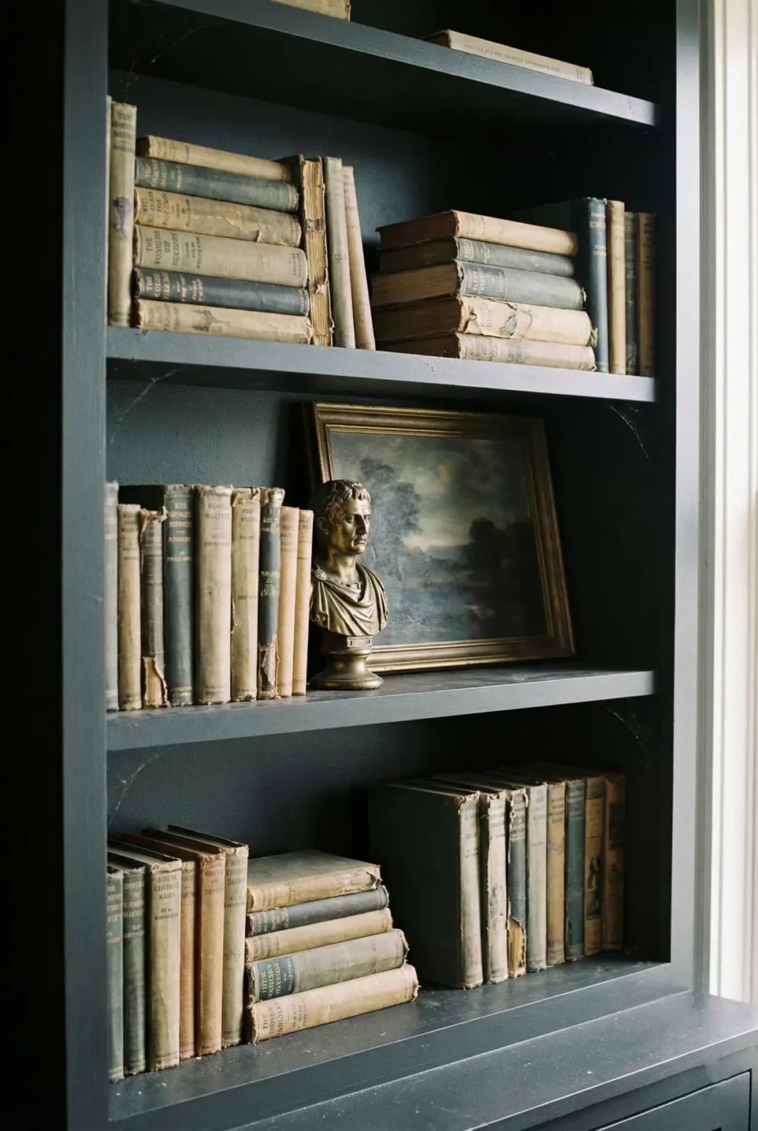 You do not need expensive art to get the moody academic style. Learn how to style your bookshelves with thrifted vintage books, tarnished brass, and printable landscape art to get that perfectly undone, intellectual aesthetic.