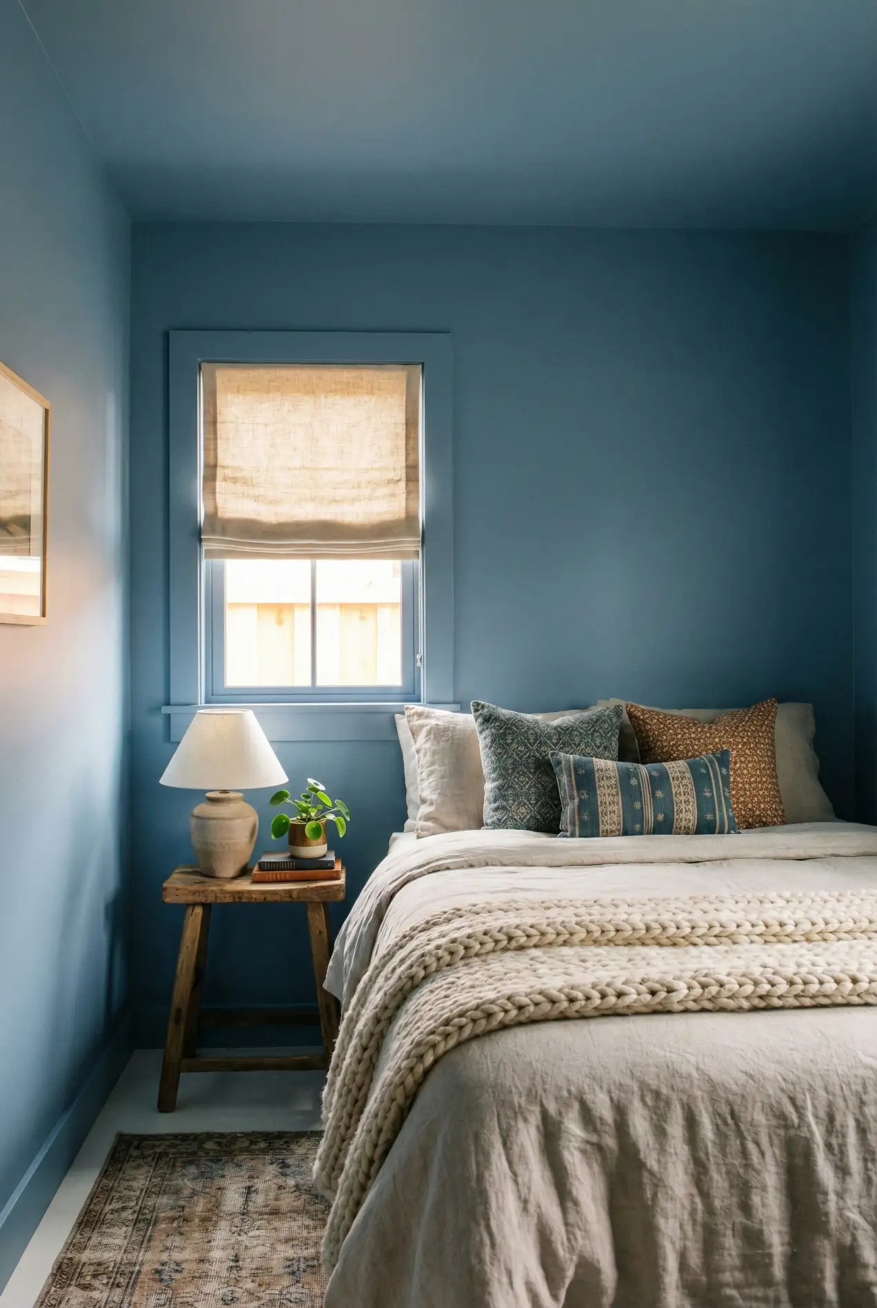 Don't just paint it white! See how painting the ceiling the same color as the walls makes a small bedroom feel huge and cozy.