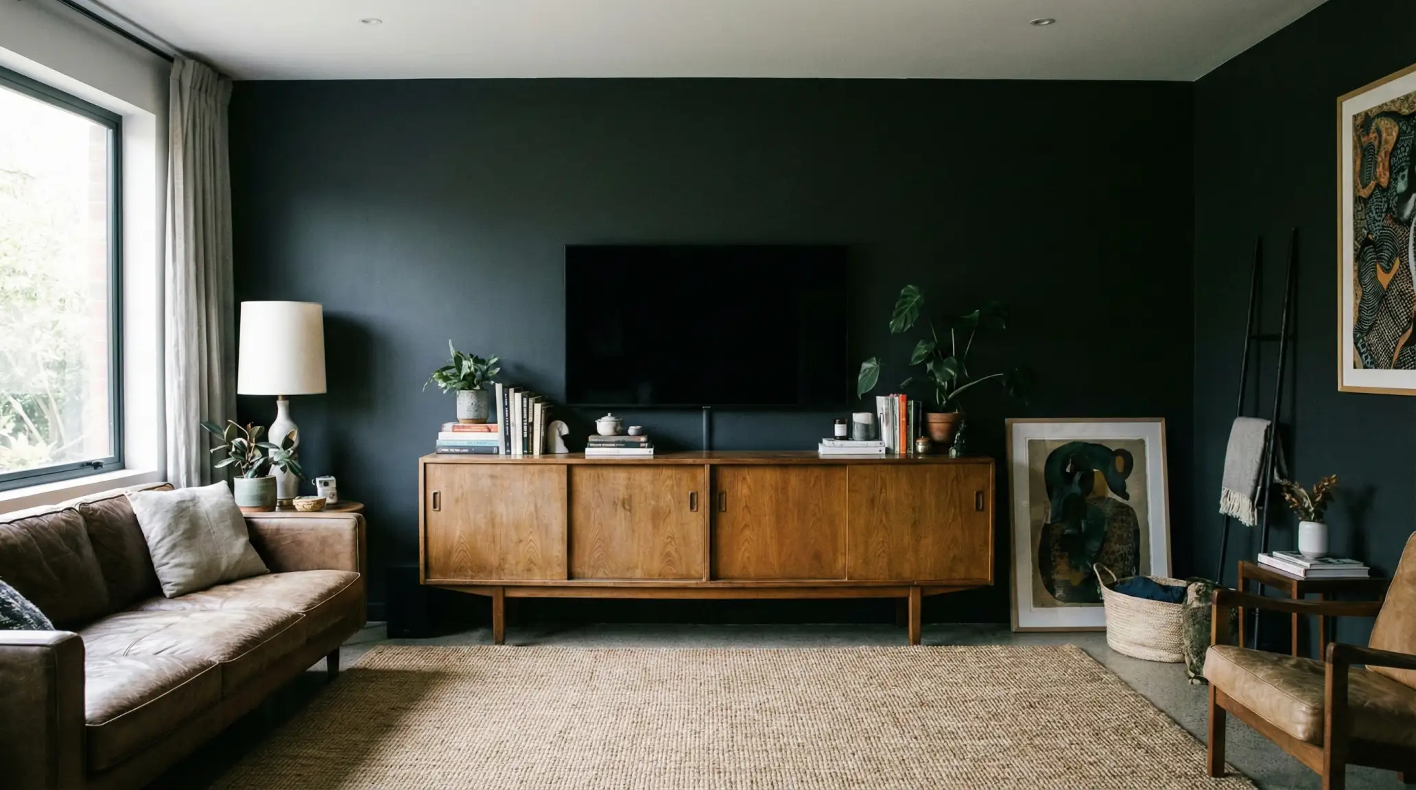 The 'Floating Island' mistake is ruining your living room vibe. See why mounting your TV on a plain white wall creates a 'black hole' effect and the simple $40 paint trick to fix it instantly. #tvwall #livingroommistakes #interiordesignhacks #darkpaint