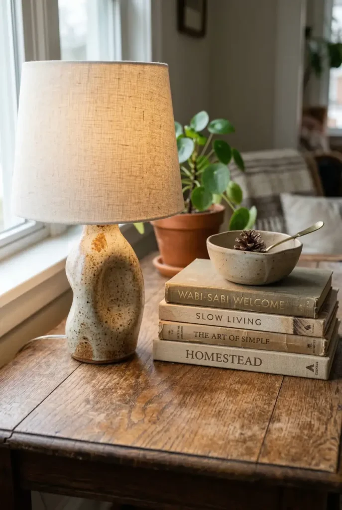 Sometimes the whole room changes because of one small corner done well. A sculptural lamp, aged wood, stacked books, and one ceramic piece can make eclectic home decor feel thoughtful instead of busy. Save this if you want styling ideas that feel warm and easy. #eclectichomedecor #homedecorideas #decorstyling #cozydecor #shelfstyling #interiorstyling #warmhome #vintagedecor #stylinginspiration #collectedlook