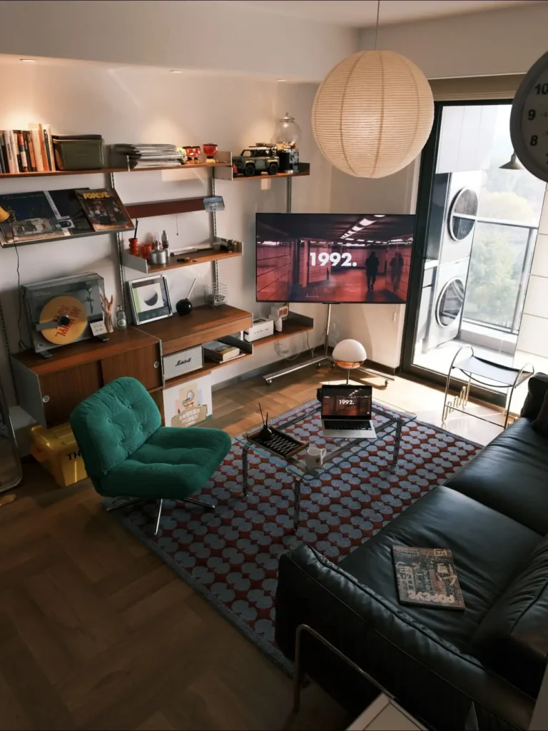 This small apartment living room proves that great design isn’t about perfection. A mix of mid-century furniture, graphic textiles, and personal objects creates a space that feels layered and real. Save this idea if you love cozy, curated interiors with personality. #curatedhome #midcenturylivingroom #apartmentdecor #collectedinteriors #cozyhome #smallapartmentideas #livingroominspiration #modernapartment #interiorstyling #designinspiration