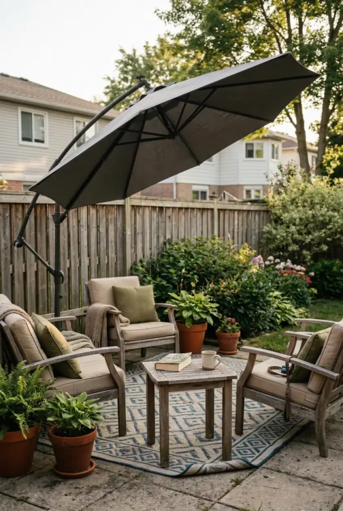 Neighbors looking down into your yard? Tilting a cantilever umbrella is a surprisingly effective way to create overhead privacy. It blocks the view from above and makes a patio feel like a cozy outdoor room.

Save this idea if your backyard feels exposed.

#patioideas #backyardprivacy #smallbackyardideas #outdoorliving #backyarddesign #cozygarden