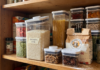 Finally Organized My Pantry the Pinterest Way. It Lasted 11 Days. Realistic pantry organization with OXO containers on shelves in a real kitchen, showing a working system that isn't perfectly staged