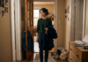 The Room You Spend the Most Time Looking At Isn’t Your Living Room Woman arriving home pausing at an unorganized entryway, expression of flat recognition, coat in hand