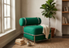 IKEA Just Brought Back the Most Hated Chair of the 2000s. And It Looks Good. IKEA PS 2026 Easy Chair in emerald green and chrome in a real living room, showing the new inflatable chair that drops May 14 2026.
